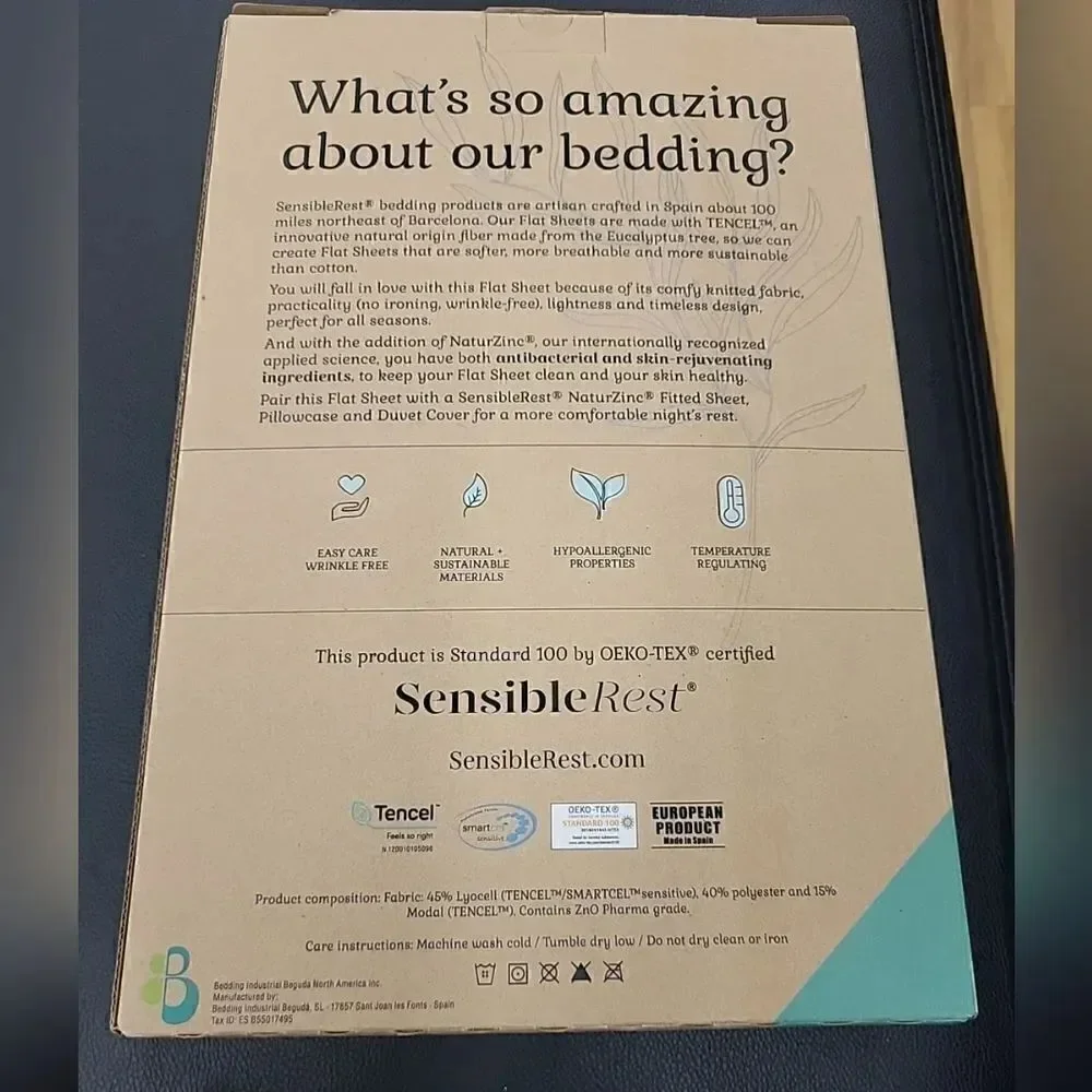 Brand New in Box SENSIBLE REST NaturZinc® King Flat Sheet Pink MSRP $170